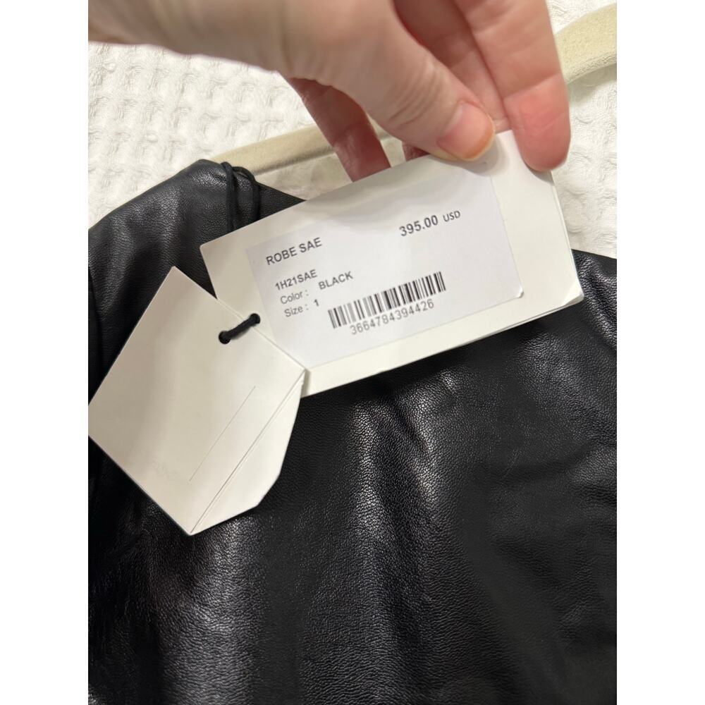 ba&sh Black Robe Sae Faux Leather Balloon Sleeve Mini Dress Sz S - Picture 7 of 8